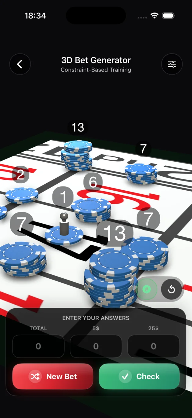 iCroupier real 3D roulette bet generator with chips on the table